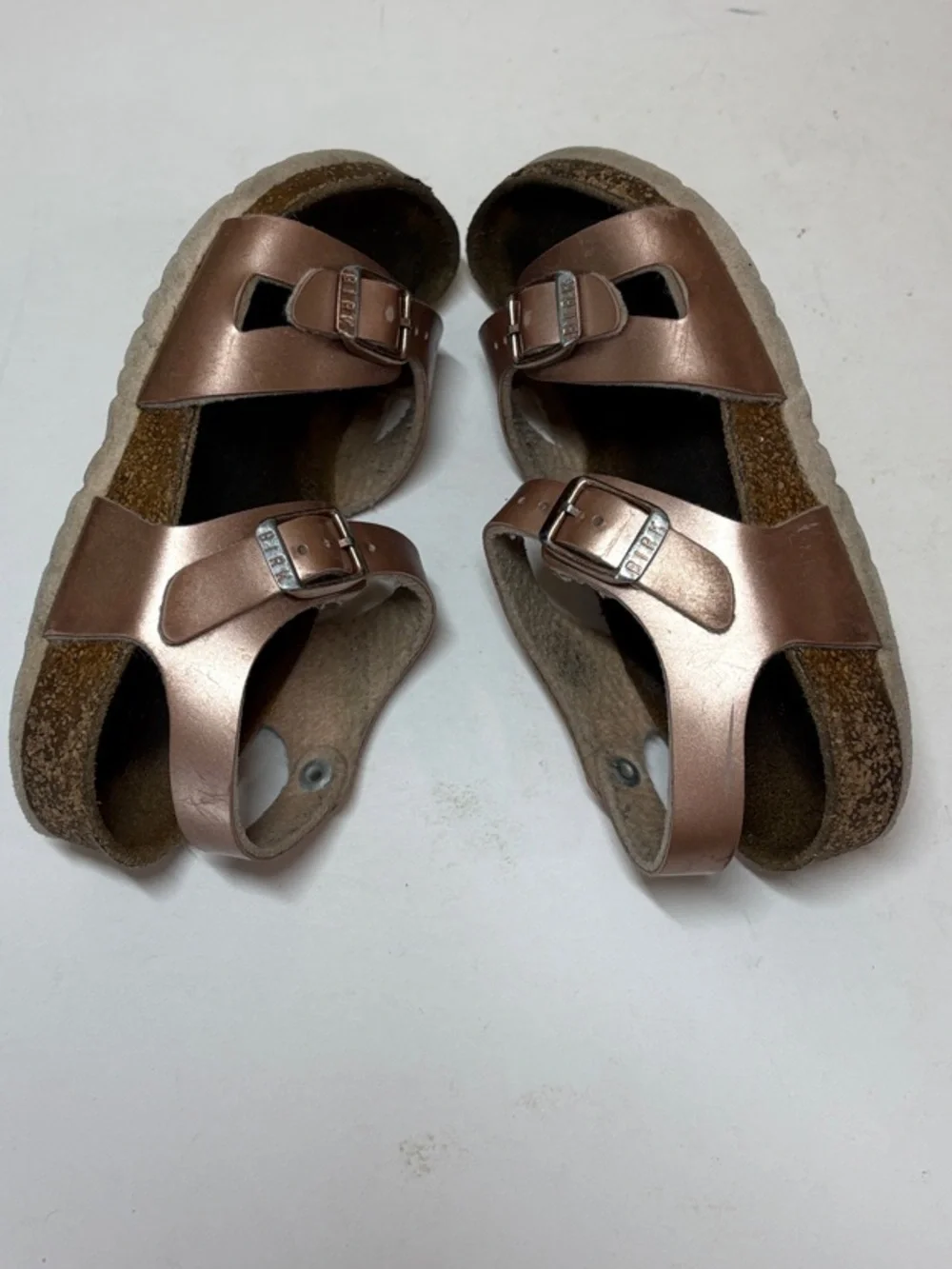Birkenstock Kids Rio Metallic Rose Gold Sandals with Adjustable Buckles, 27